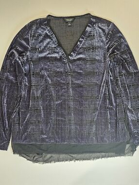 Simply Vera Wang Tunic Blouse Womens Large Purple Black Burnout Velvet Boho Chic